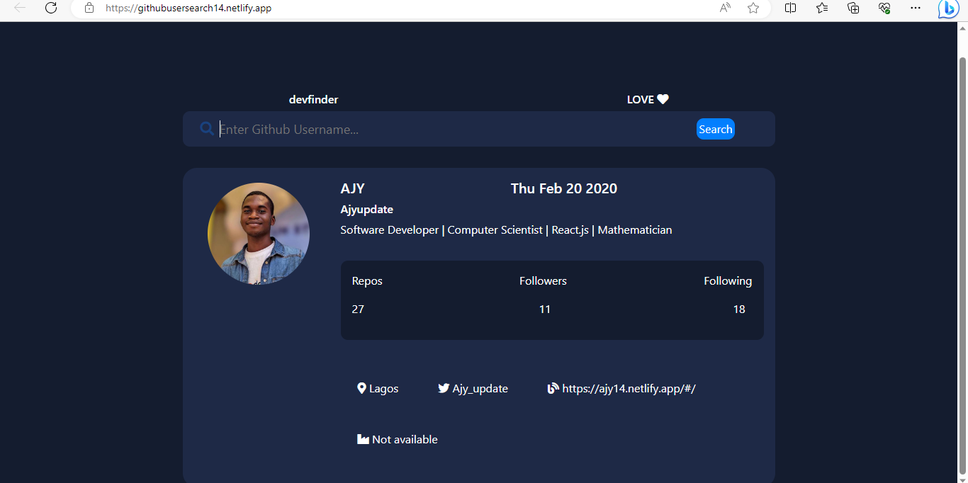 A snap of the website in dektop mode